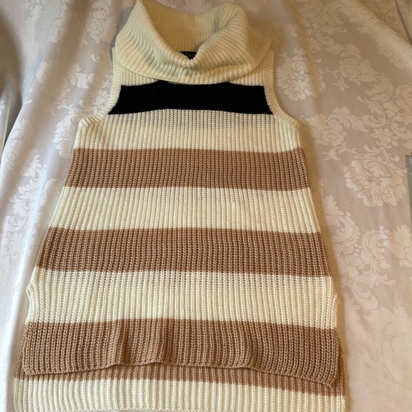 Loose knit striped basic long sleeveless pullover with cowl neckline Sz S - Picture 2 of 7